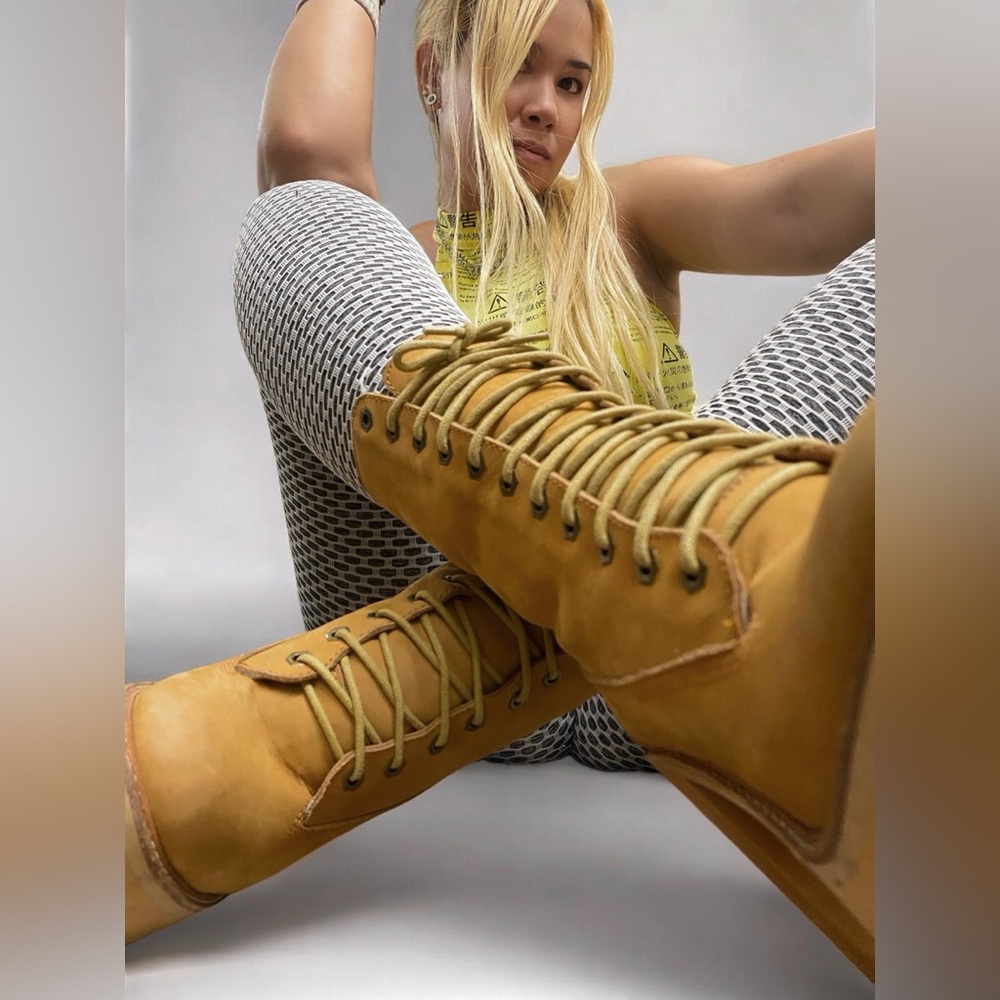 Jeffrey Campbell Tan In Charge Nubuck Leather Shearling Wood Platform Boots - Picture 3 of 15